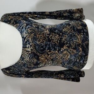 Sibling Elegant Velvet Floral Women's Top Size Ex Large
